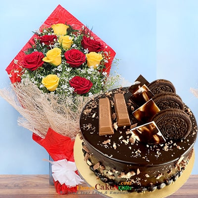 Sending eggless cake and mixed flowers bouquet to Mumbai, Same Day Delivery  - MumbaiOnlineFlorists